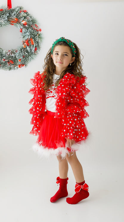 Red star ruffle jacket