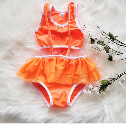 Neon orange suspender swim