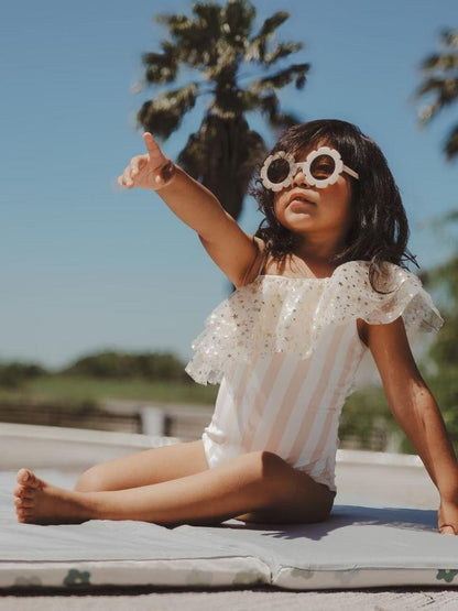 Beige stars & stripes one shoulder swimsuit