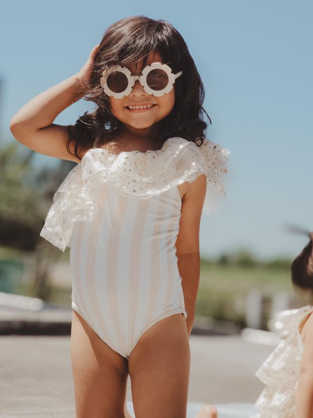 Beige stars & stripes one shoulder swimsuit