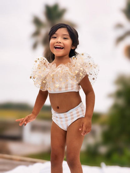 Beige and white stripes with stars bikini