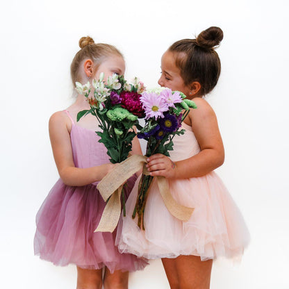 Dusty plum linen & mesh twirl dress