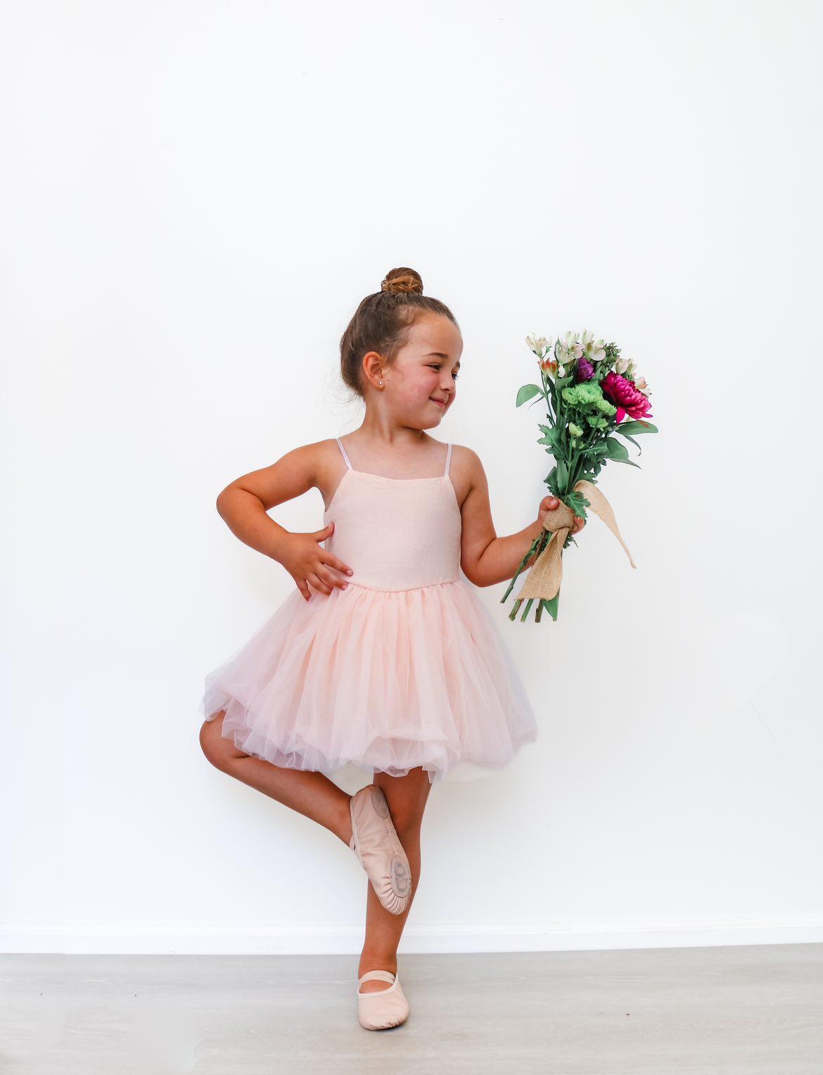 Pale pink linen & mesh twirl dress