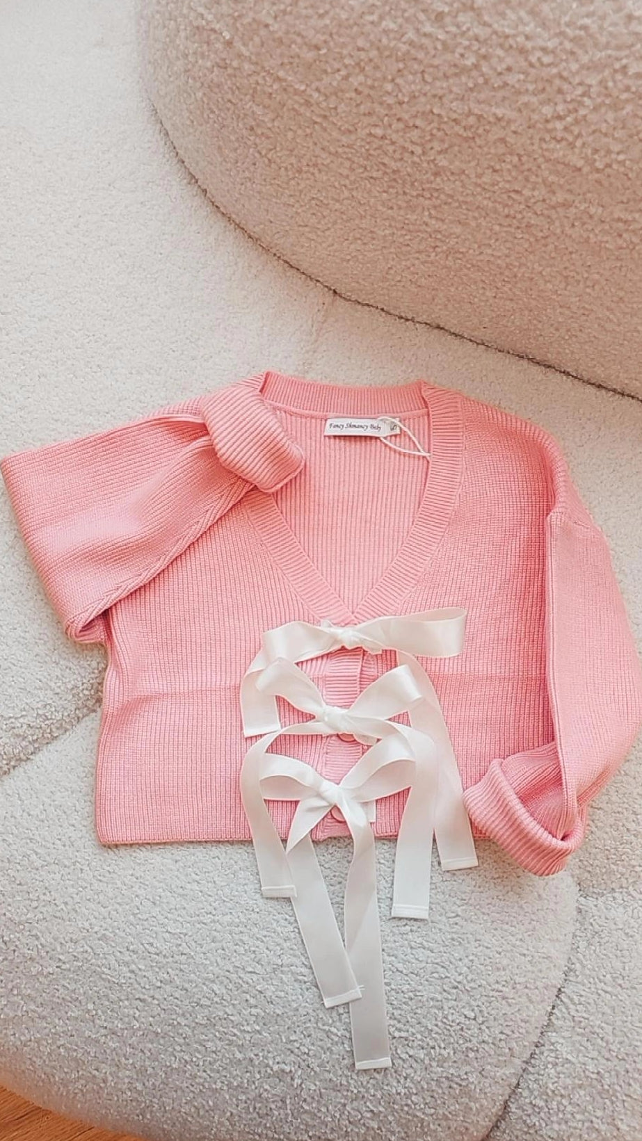 Pink & white bow cardigan