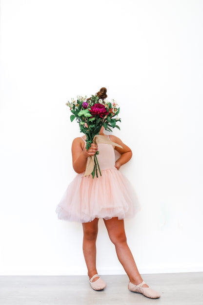 Pale pink linen & mesh twirl dress