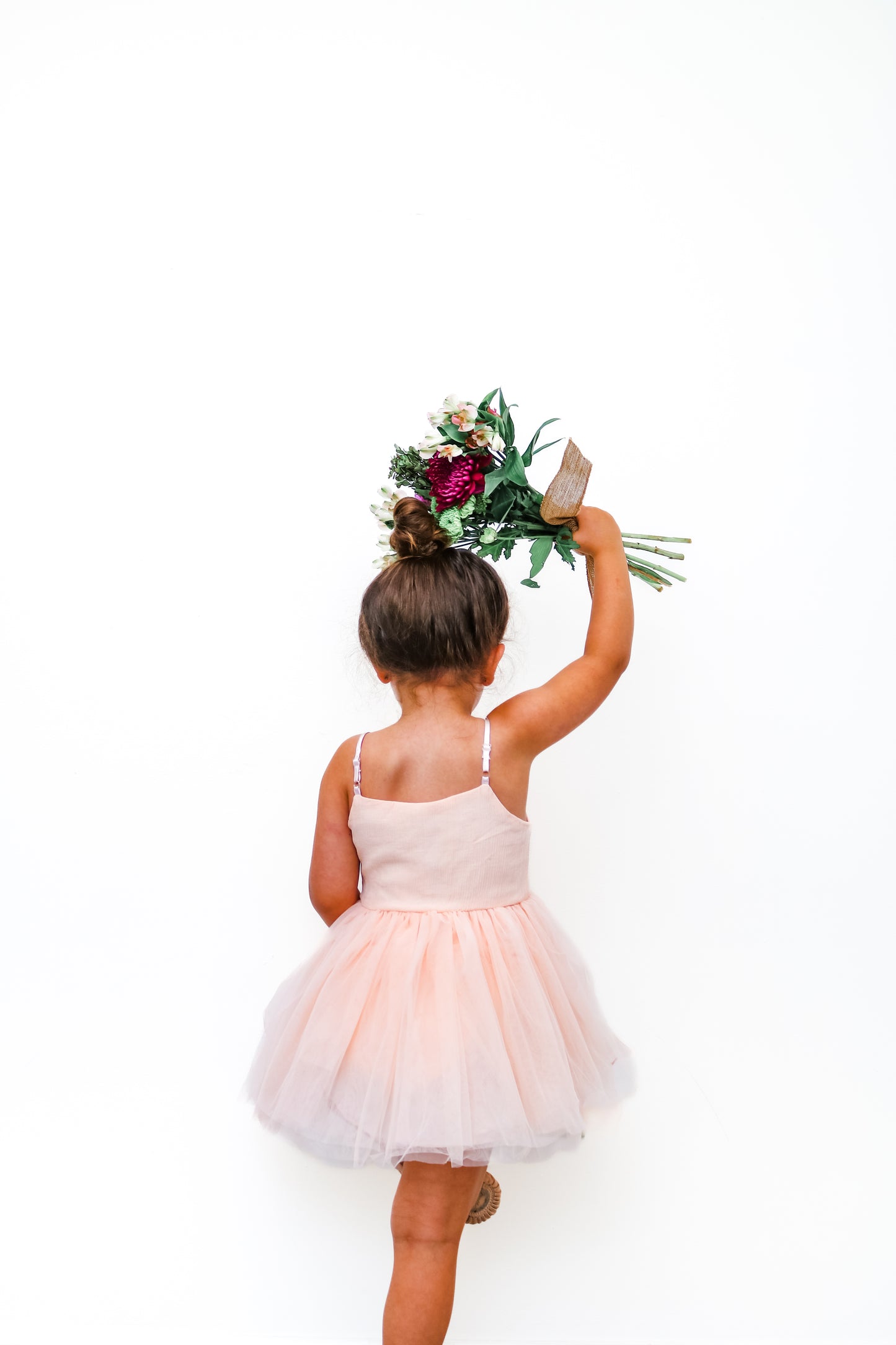 Pale pink linen & mesh twirl dress