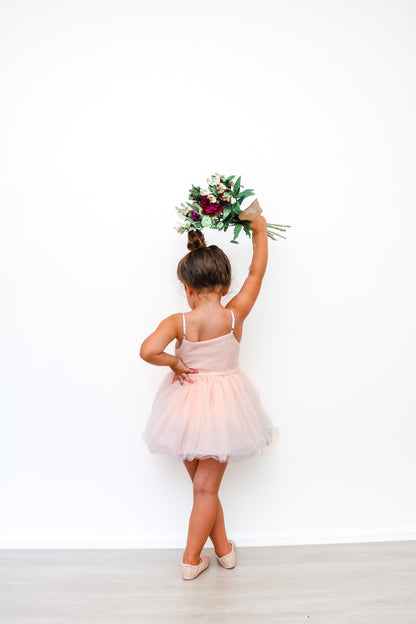 Pale pink linen & mesh twirl dress