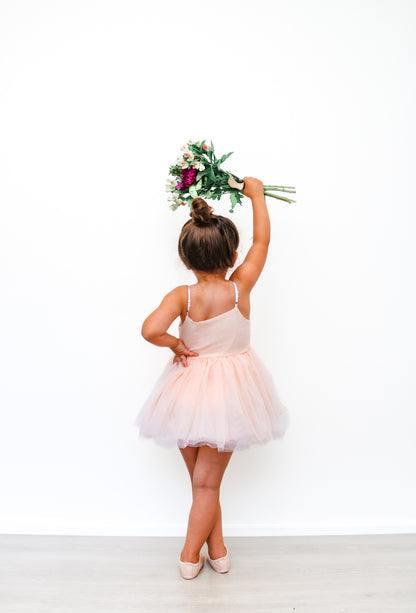 Pale pink linen & mesh twirl dress