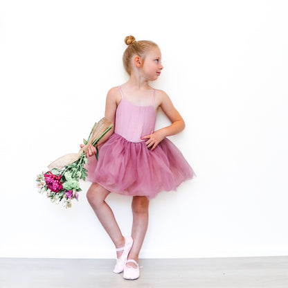 Dusty plum linen & mesh twirl dress