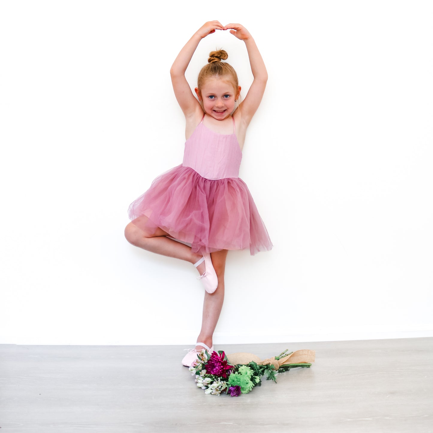 Dusty plum linen & mesh twirl dress