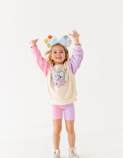 Pink & purple color blocked bike shorts set