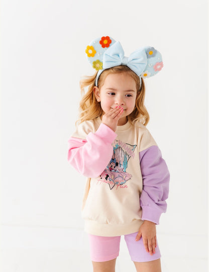 Pink & purple color blocked bike shorts set
