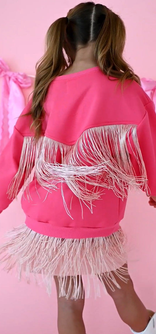 Dark pink fringe sweatshirt