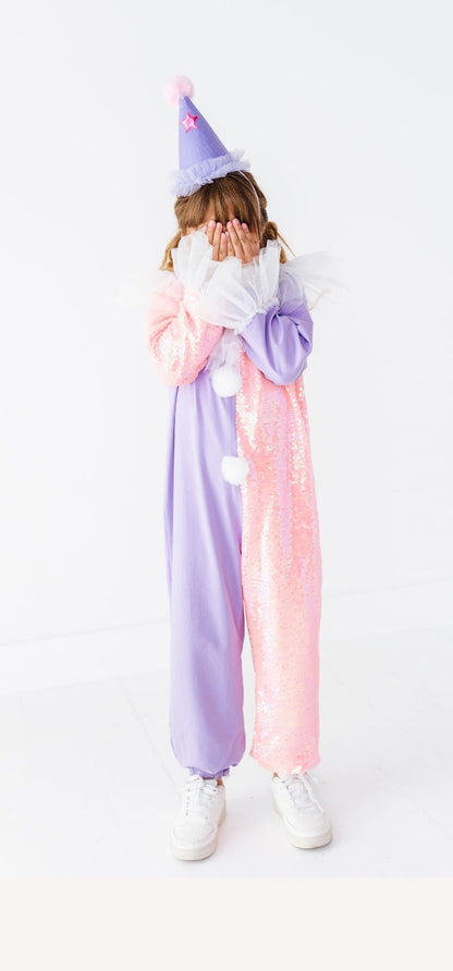 Purple & pink sequins clown costume
