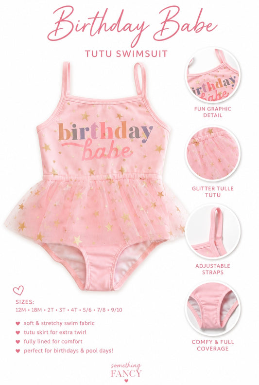 Birthday babe star one piece swimsuit