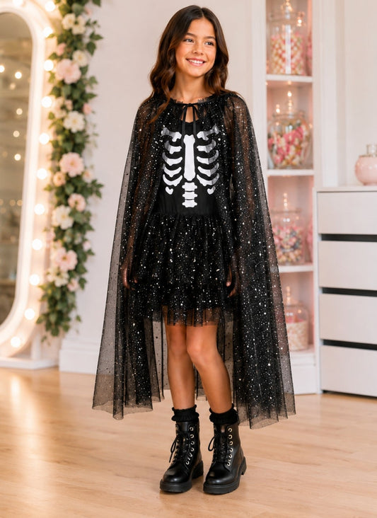 Fancy Black skeleton romper costume