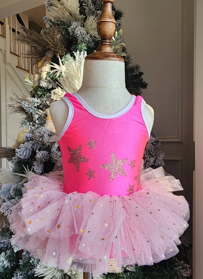 Neon Pink  Stardust - Tutu Leotard/Swimsuit