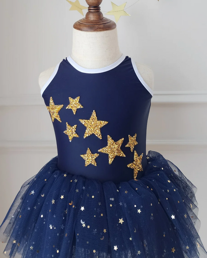 Navy Blue Stardust - Tutu Leotard/Swimsuit