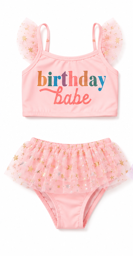 Birthday Babe Pink two piece Swim
