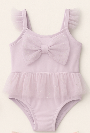 Purple bow one piece swimsuit